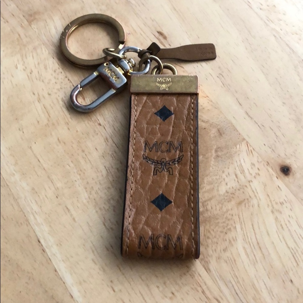 MCM Visetos Brown Leather key chain